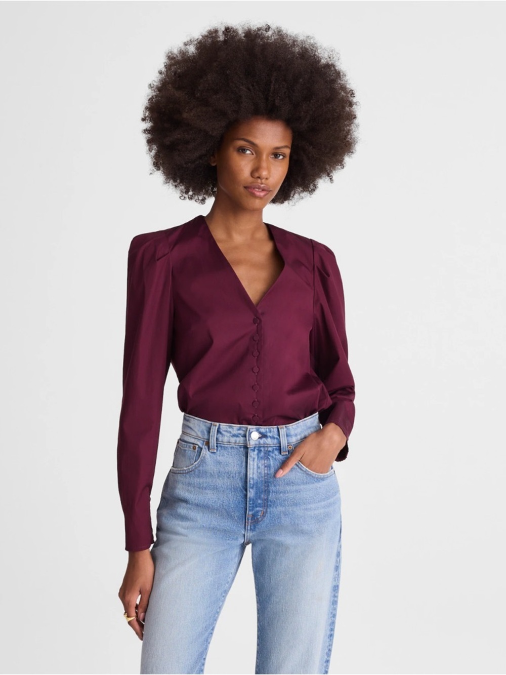 Madewell V-Neck Button-Front Top in Dark Pomegranate Size Large